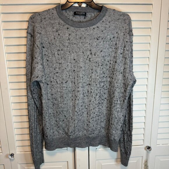 KALLSPIN MENS LARGE WOOL BLEND CABLE KNIT PULLOVER CREWNECK MARBLED SWEATER - Picture 1 of 6